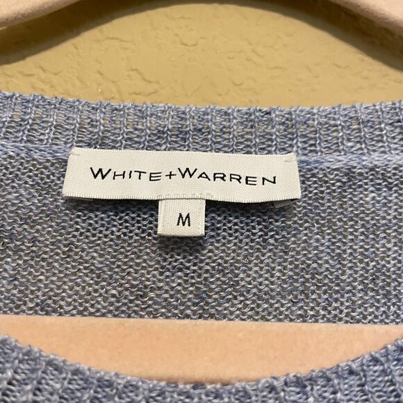 White + Warren Slub Linen Tie Front Sweater Womens Medium Blue Coastal Beach - Picture 6 of 7